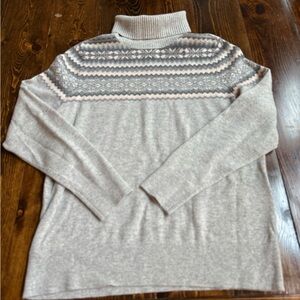 Lands' End Gray Fait Isle Cashmere Sweater